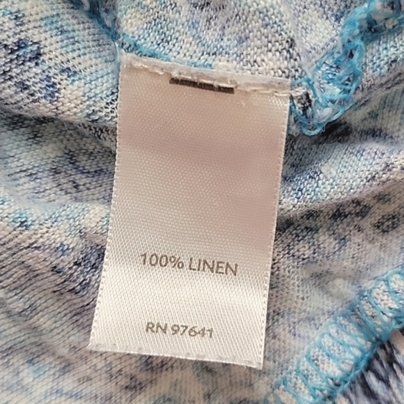 J. Jill Love Linen Womens Blue Geometric Boho Printed Linen Blouse - Size Large - Picture 7 of 8